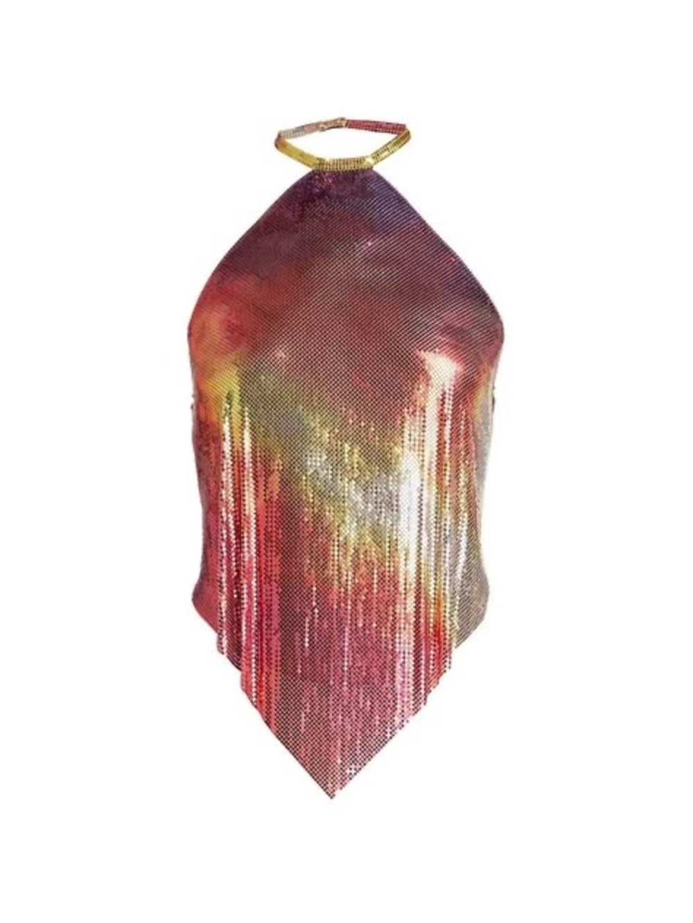 Paco Rabanne Multicolor Iridescent Halter Fringe Tank Top